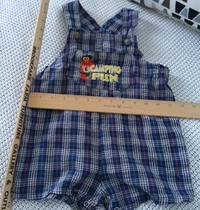 Vintage Sesame Street Plaid Overalls with Elmo Camping Fun Patch 24 Months